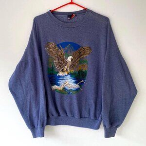 90s vintage blue bald eagle animal nature graphic wildlife pullover sweatshirt